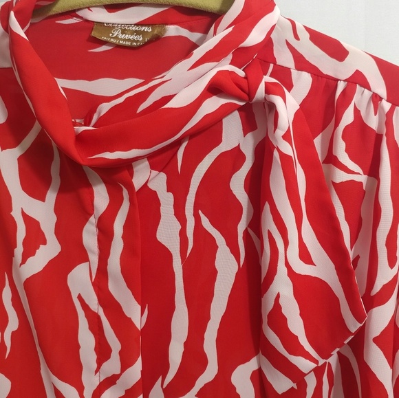 Vintage Red & White 60's Secretary Modest Blouse - Picture 4 of 6
